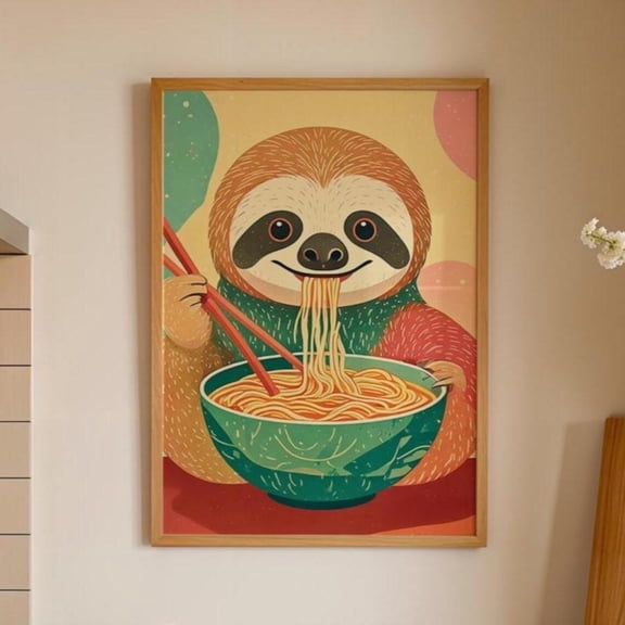 Sloth Ramen Poster Funny Kitchen Wall Art Food Decor, Unframed Paper Poster 11x14in