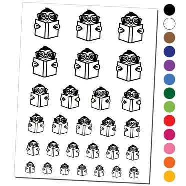 Sloth Reading Book Water Resistant Temporary Tattoo Set Fake Body Art Collection - Black