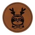 thumbnail image 1 of Sloth Reindeer Christmas 2.5" Faux Leather Round Engraved Iron-On Patch - Brown, 1 of 6