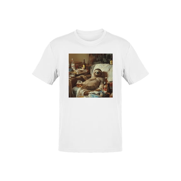 Sloth Relaxing Amidst Beer Chaos Men's T-shirt