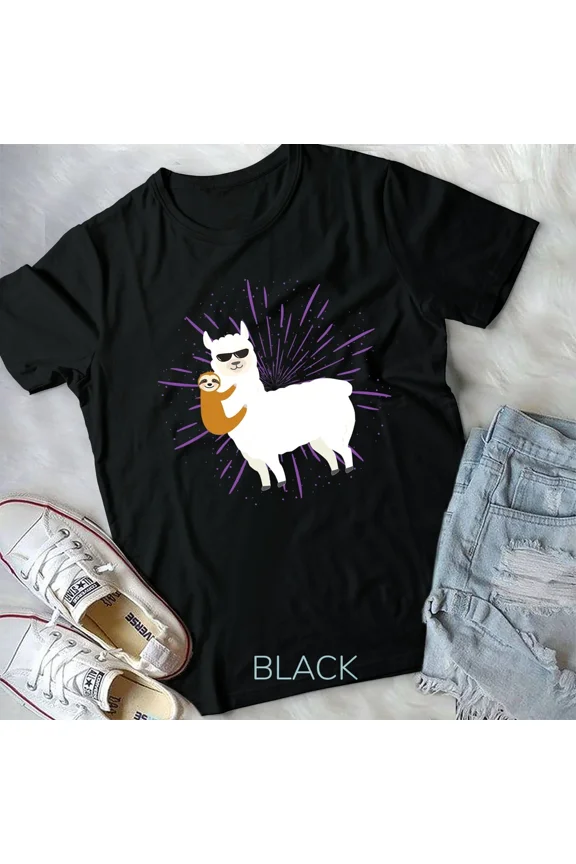 Sloth Riding Llama Fun Alpaca New Years Gift Unisex T-Shirt Y3906, Up to Size 5XL