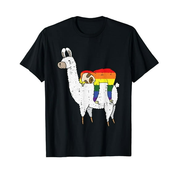Sloth Riding Llama Gay Pride Cute Animal LGBT-Q Proud Ally T-Shirt