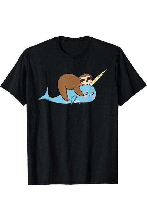 Sloth Riding Narwhal Oceanologist Sea Animal Whale Ocean Narwhale Sloth Whale Apparel T-Shirt