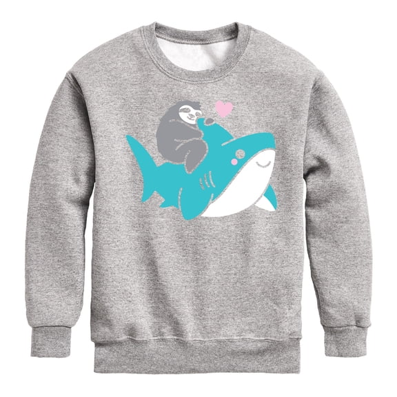 Sloth Riding Shark  - Kids Crew Fleece