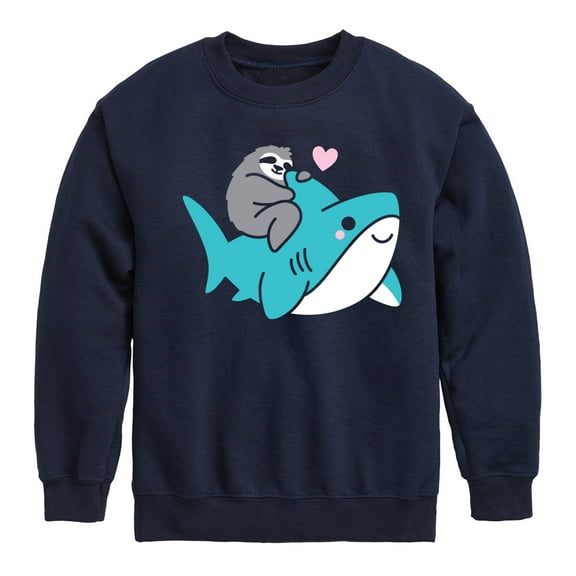 Sloth Riding Shark  - Kids Crew Fleece