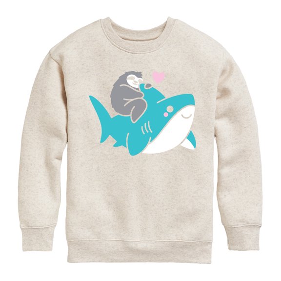 Sloth Riding Shark - Kids Crew Fleece