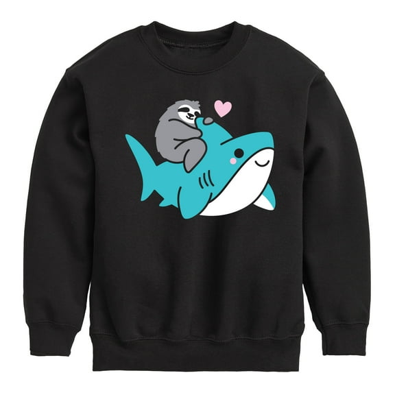 Sloth Riding Shark  - Kids Crew Fleece