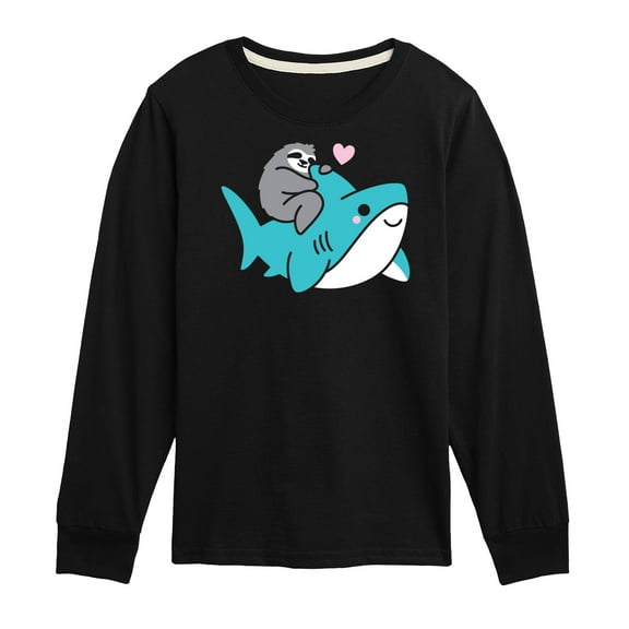 Sloth Riding Shark  - Kids Long Sleeve Tee