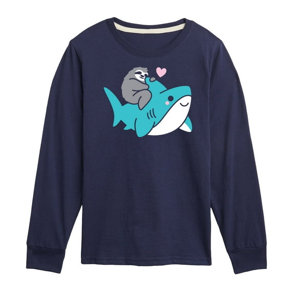 Sloth Riding Shark - Kids Long Sleeve Tee