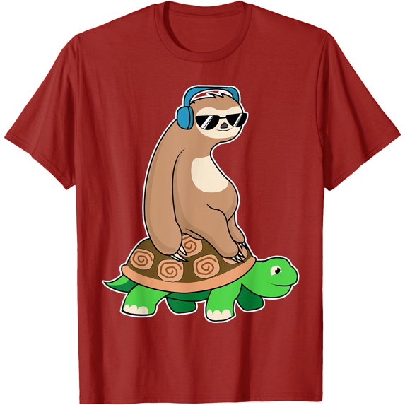 Sloth Riding Turtle Lazy Animals Gift Chill Unisex T-Shirt for Men Women Kids Toddler,Cardinal Red Color,Size YS