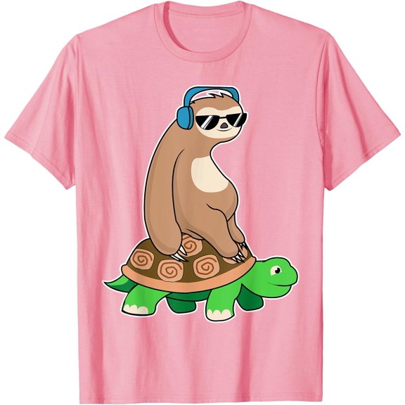 Sloth Riding Turtle Lazy Animals Gift Chill Unisex T-Shirt for Men Women Kids Toddler,Light Pink Color,Size 3T