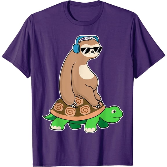 Sloth Riding Turtle Lazy Animals Gift Chill Unisex T-Shirt for Men Women Kids Toddler,Purple Color,Size M
