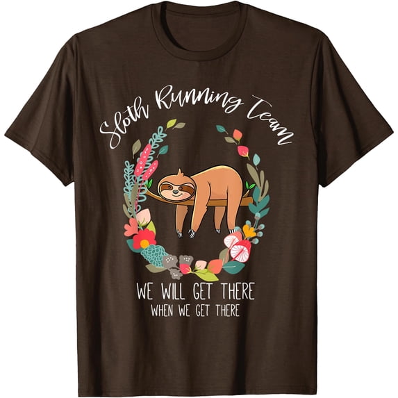 Sloth Running Team Flower Funny Gifts Unisex T-Shirt for Men Women Kids Toddler,Dark Chocolate Color,Size 4XL
