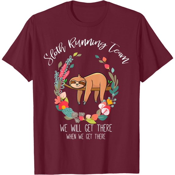 Sloth Running Team Flower Funny Gifts Unisex T-Shirt for Men Women Kids Toddler,Maroon Color,Size 3XL