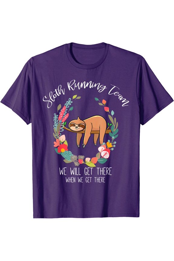 Sloth Running Team Flower Funny Gifts Unisex T-Shirt for Men Women Kids Toddler