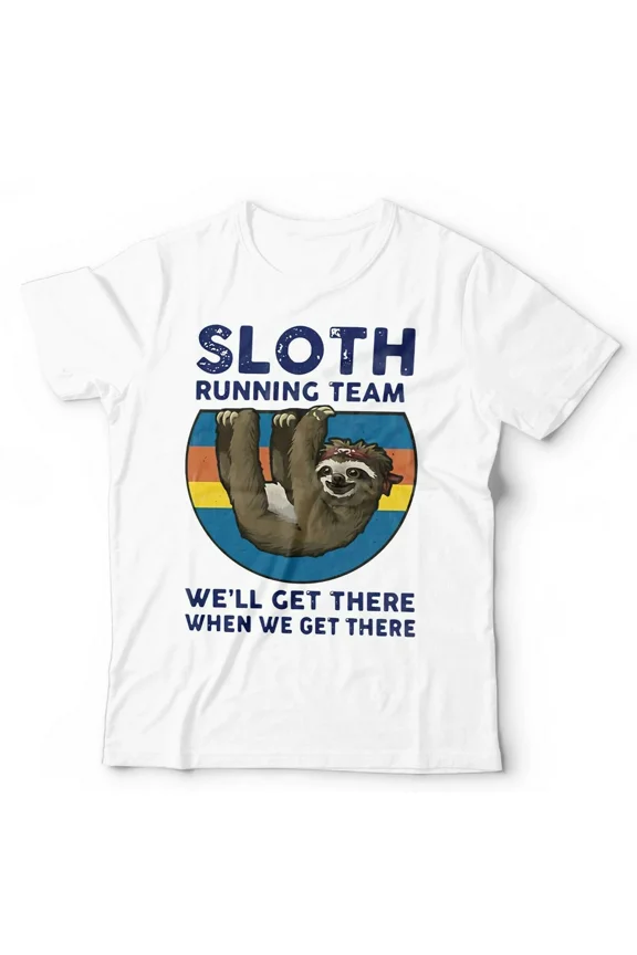 Sloth Running Team Funny Lazy Humor Cute Retro Artwork Unisex T-Shirt, up to size 5XL