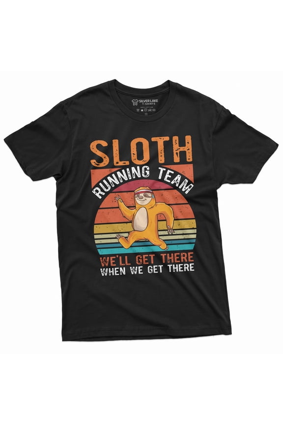 Sloth Running Team Funny Tee Shirt Running Runner Jogging Marathon Tee (Medium Black)