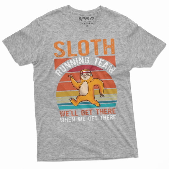 Sloth Running Team Funny Tee Shirt Running Runner Jogging Marathon Tee (X-Large Grey)