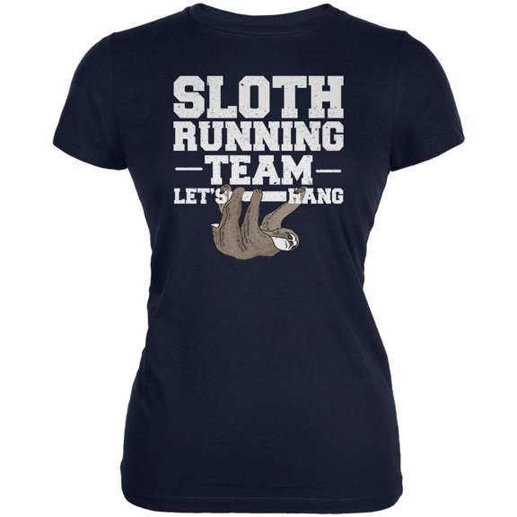Sloth Running Team Just Hang Juniors Soft T Shirt Navy MD