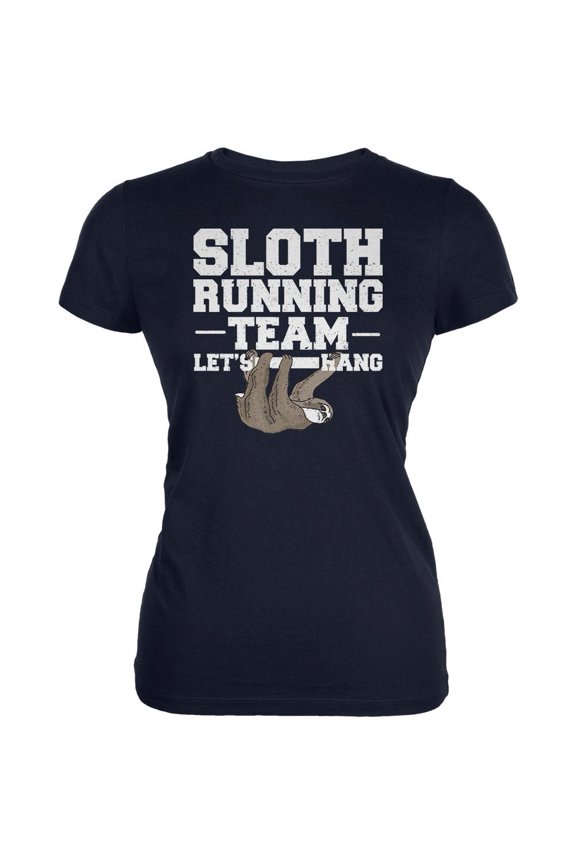 Sloth Running Team Just Hang Juniors Soft T Shirt Navy MD