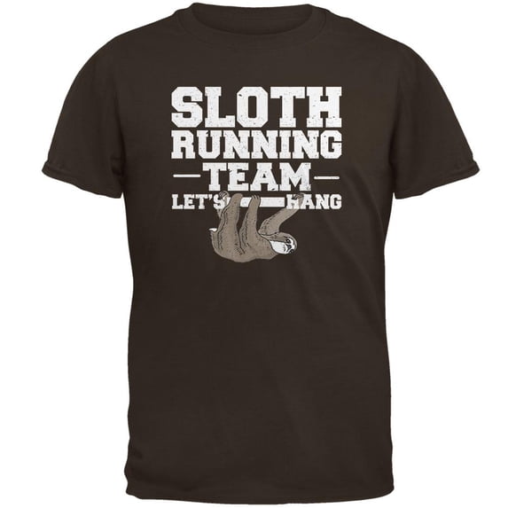 Sloth Running Team Just Hang Mens T Shirt Brown MD