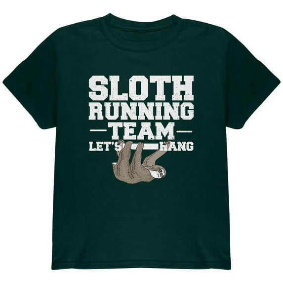 Sloth Running Team Just Hang Youth T Shirt Forest Green YLG