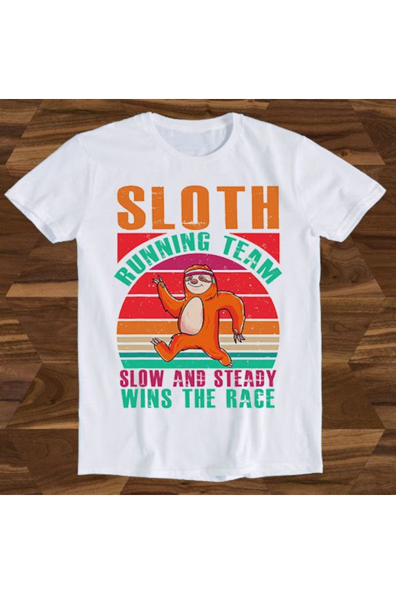 Sloth Running Team Sport Gym Activity Design Slogan Saying Retro Art Drawing Present Meme Funny Gift Tee T-Shirt T987