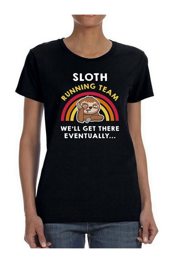 Sloth Running Team With Cartoon Women T-Shirt, Female Small