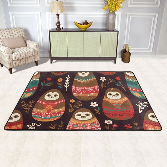 Sloth Russian Dolls Leaves Area Rug Washable 72 x 48 Floor Carpet Mat Non Slip for Bedroom Living Room Kids Room Home Decor