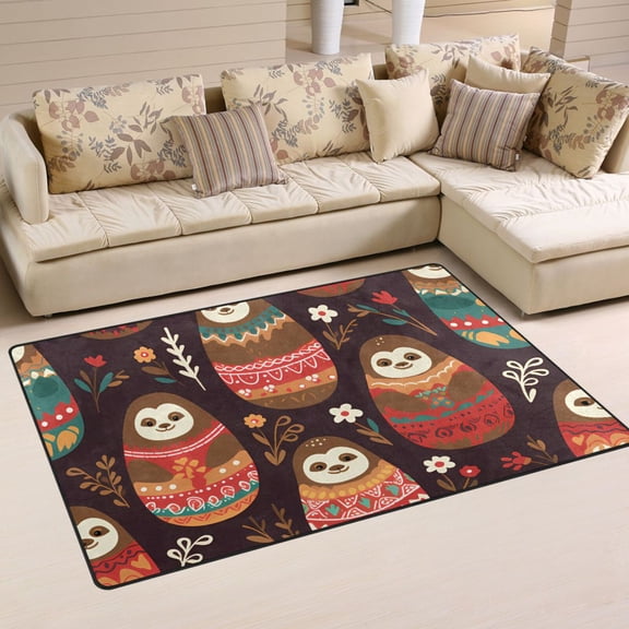 Sloth Russian Dolls Leaves Area Rug Washable Floor Carpet Mat 60 x 39 inch for Bedroom Living Room Kids Room Home Decor