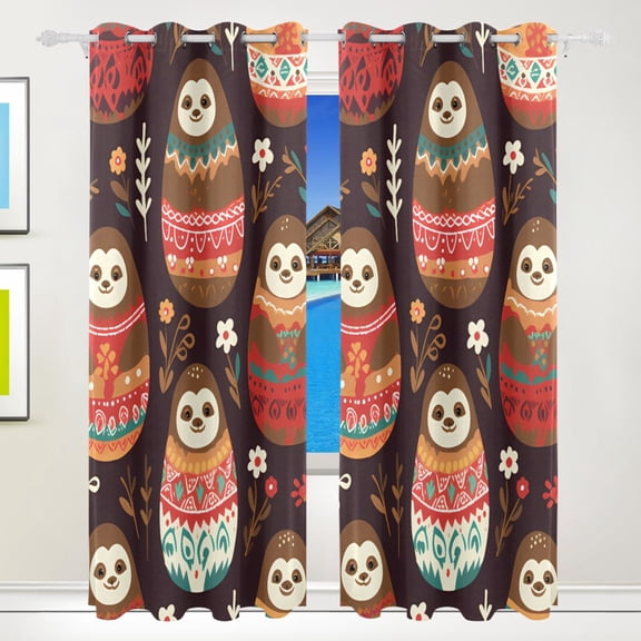 Sloth Russian Dolls Leaves Black Out Curtains 84 Inch Length for Bedroom Living Room Windows 2 Panels Set