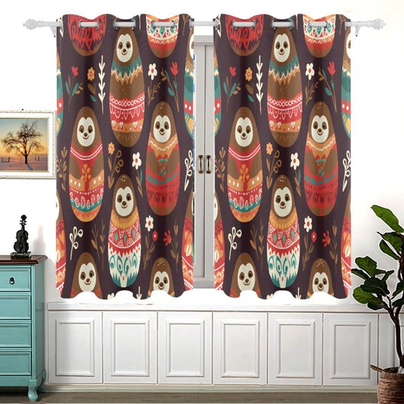 Sloth Russian Dolls Leaves Black Out Curtains Aesthetic for Bedroom Living Room Sliding Glass Doors Kitchen Windows 2 panels set