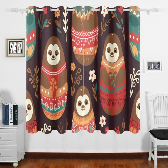 Sloth Russian Dolls Leaves Curtains Black Out 63 Inch Length Curtains for Sliding Glass Doors Bedroom Living Room 2 Panels Set