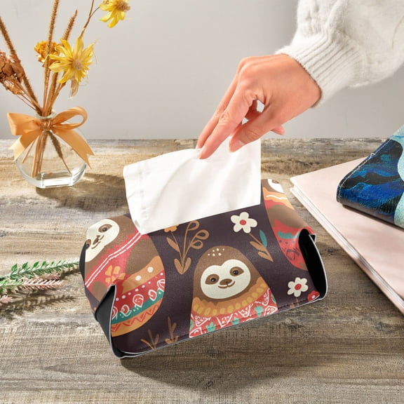 Sloth Russian Dolls Leaves Napkin Dispenser Leather Paper Napkins Holders Elegant Modern Fancy for Kitchen Dining Room Table Decor