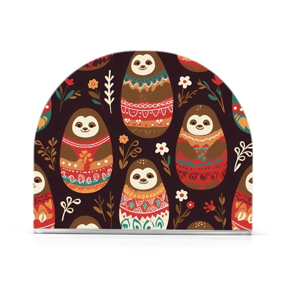 Sloth Russian Dolls Leaves Napkin Holder for Table Clear Napkin Stand Paper Holder Acrylic Organizer Dispenser Napkins for Dinner Kitchen Restaurant Room
