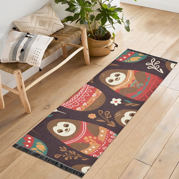 Sloth Russian Dolls Leaves Runner Rug Machine Washable Area Rugs Carpet Non Slip Entryway Mat for Bedroom Entryway Front Door