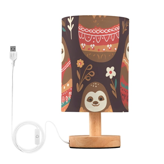 Sloth Russian Dolls Leaves Table Lamp USB Bedside Desk Nightstand Lamp Printed Gifts Small Lamp Wood Base for Bedroom Living Room Kids Room College Dorm