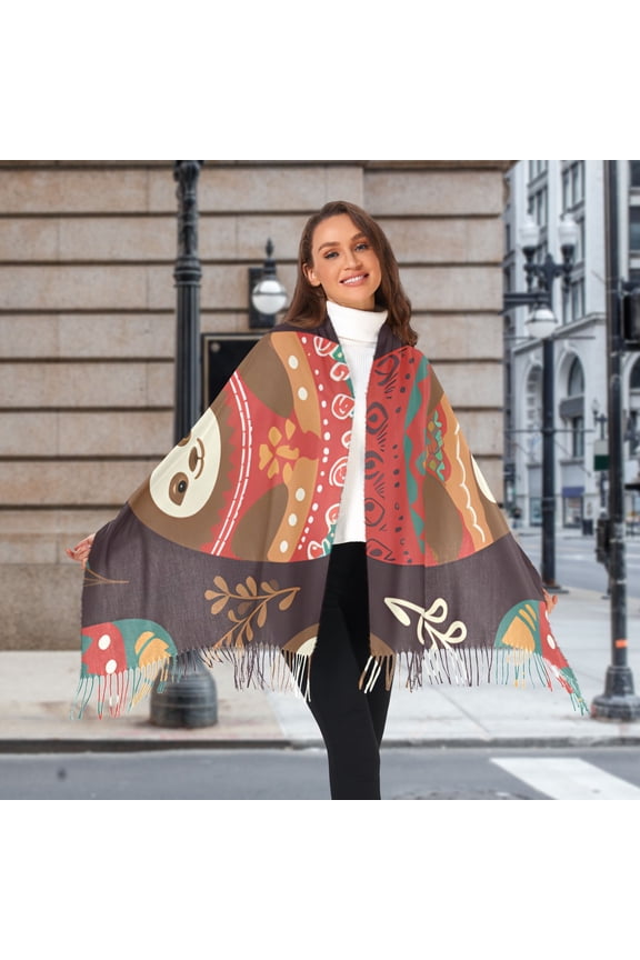 Sloth Russian Dolls Leaves Winter Scarf for Women Fashion Warm Long Soft Blanket Scarves Gifts