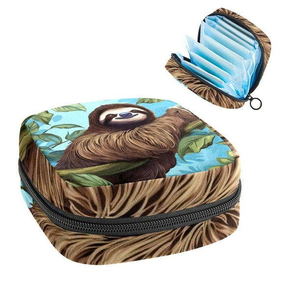 Sloth Sanitary Napkin Storage Bag Makeup Pouch for Purse, Small Sanitary Napkin Disposal Bags, in Velvet, Sponge, Oxford Fabric, 4.7x6.6x6.6 in
