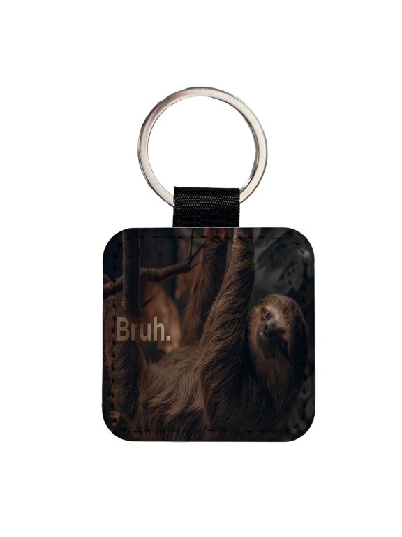 Sloth Saying Bruh Funny Faux Leather Square Keychain