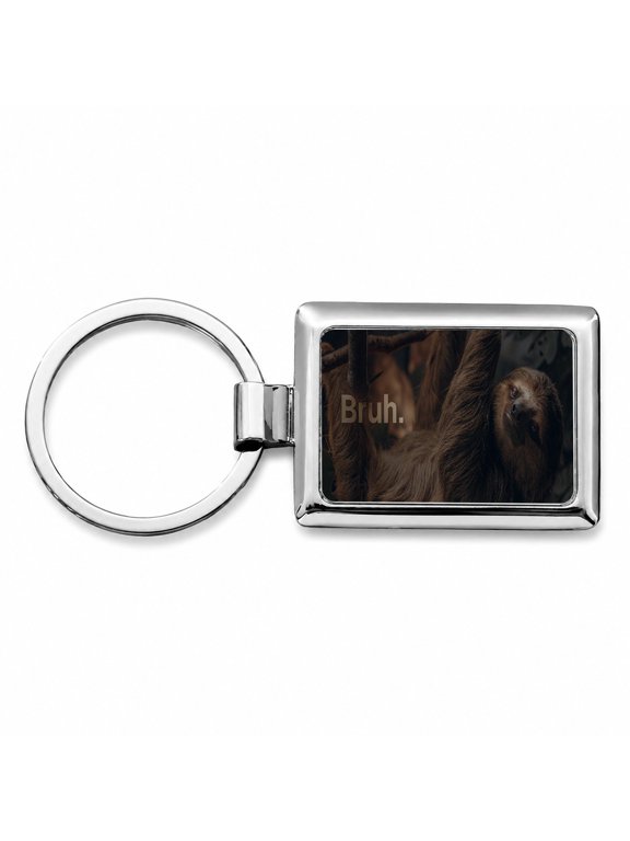 Sloth Saying Bruh Funny Metal Rectangle Keychain
