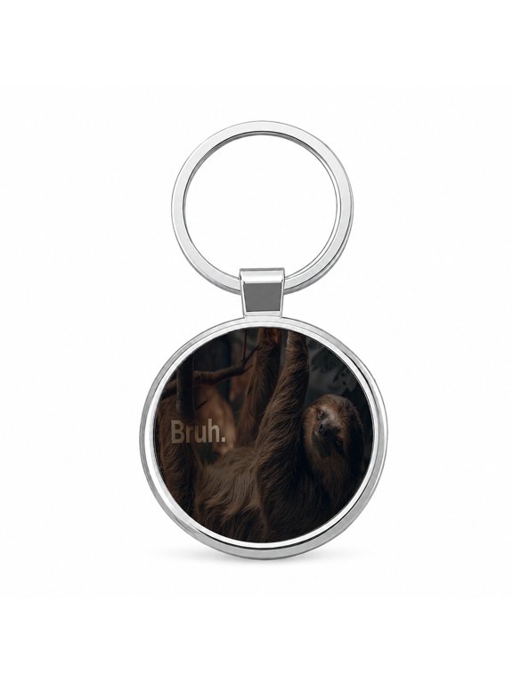Sloth Saying Bruh Funny Metal Round Keychain