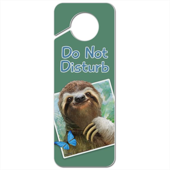 Sloth Selfie Picture Plastic Door Knob Hanger Sign