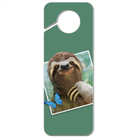 Sloth Selfie Picture Plastic Door Knob Hanger Sign