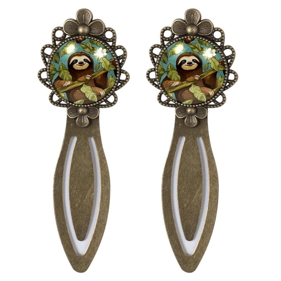 Sloth Set of Two Vintage Copper-Colored Lace Bookmarks - Stainless Steel Book Markers for Book Lovers and Readers