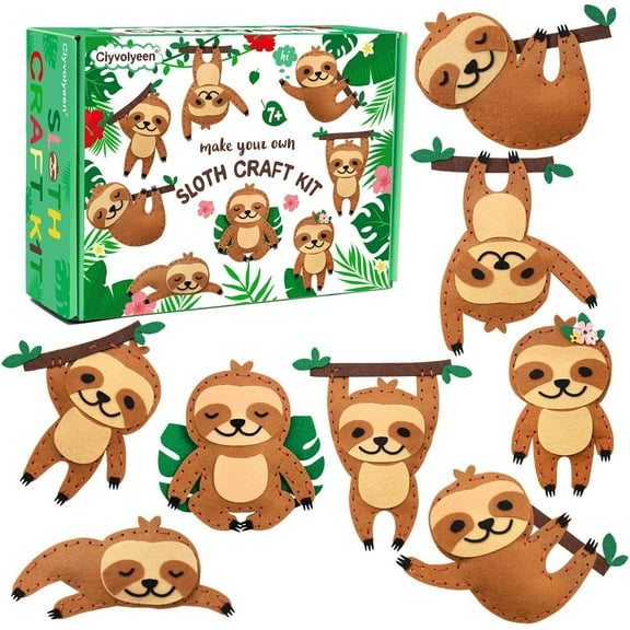 Sloth Sewing Craft Kit Jungle Animal DIY Craft Sewing Kit for Girls and Boys Educational Sewing Kits For Kids Age 8 9 10 11 12 Craft Kit Includes 8 Projects