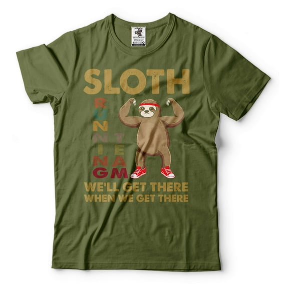 Sloth Shirt Sloth Running Team Shirt Funny Joke Shirt Lazy Person Gifts Funny Sloth Shirt (4X-Large Military Green)