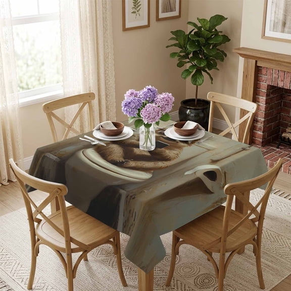 Sloth Sits on The Toilet Square Tablecloth 54x54 Inch Funny Sloth Waterproof Polyester Tablecloth for Dining Table, Washable Table Cover for Kitchen Dining Room Wedding Decoration,Stain Resistant