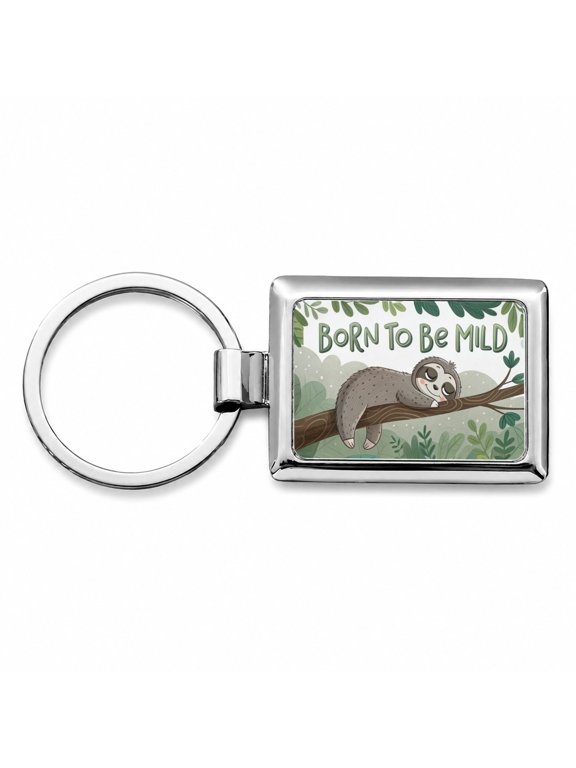 Sloth Sleeping Born To Be Mild Funny Metal Rectangle Keychain