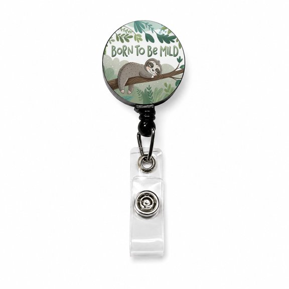 Sloth Sleeping Born To Be Mild Funny Retractable Reel ID Badge Key Card Name Tag Holder with Clip